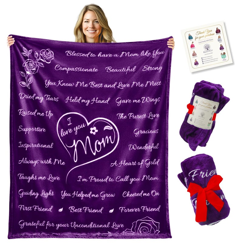 ButterTree Birthday Gifts for Mom -Soft Purple Blanket with Meaningful Words, Sentimental Gift for Women, Cozy Fleece Throw for Momâ€™s Birthday or Special Occasions - Image 1